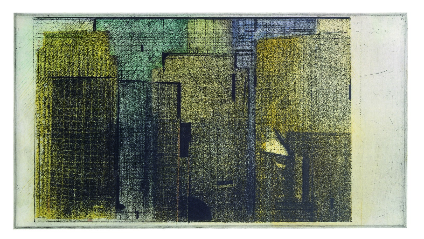 Walls – Transparent View, 1991-1994
Farbradierung, Fotogravure, Aquatinta, Kaltnadel; aquarelliert
275x500 mm © Pravoslav Sovak