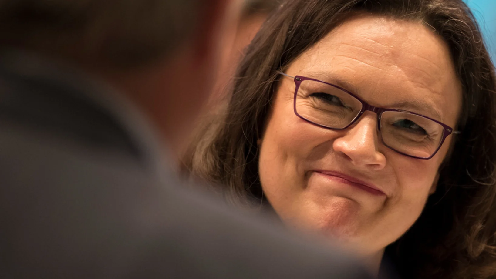 Andrea Nahles am Sonntagmittag in Wiesbaden (Foto: Keystone/dpa/Boris Roessler)