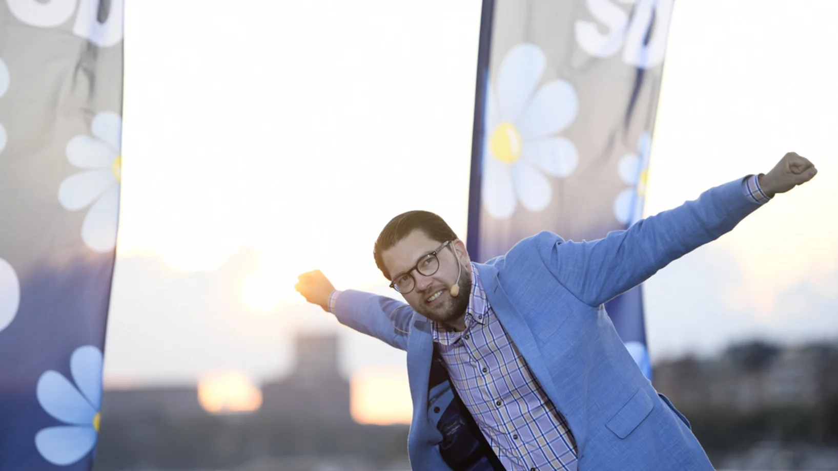 Jimmie Åkesson, der Parteichef der Schwedendemokraten am Samstag an einer Wahlveranstaltung in Stockholm (Foto: Keystone/EPA/Maja Suslin)