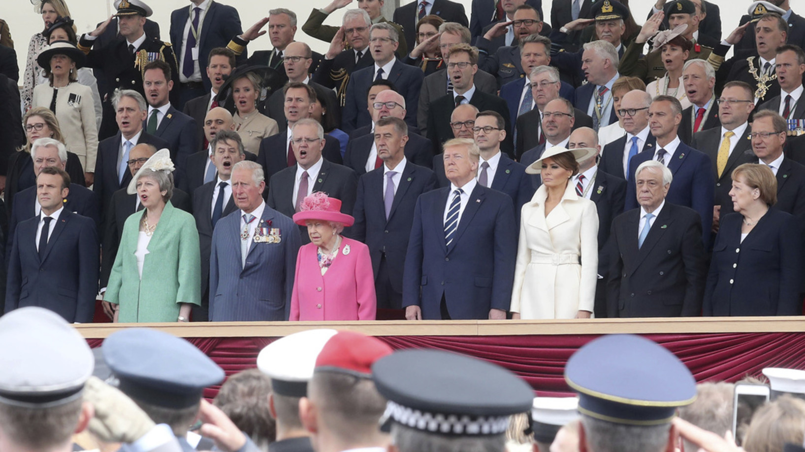Präsident Trump, die Queen, Theresa May und Angela Merkel gehören zu den Teilnehmern der Gedenkfeier zum 75. Jahrestag des D-Day in Portsmouth am 5. Juni 2019 (England) (Foto: Keystone/AP/Pool/Chris Jackson)