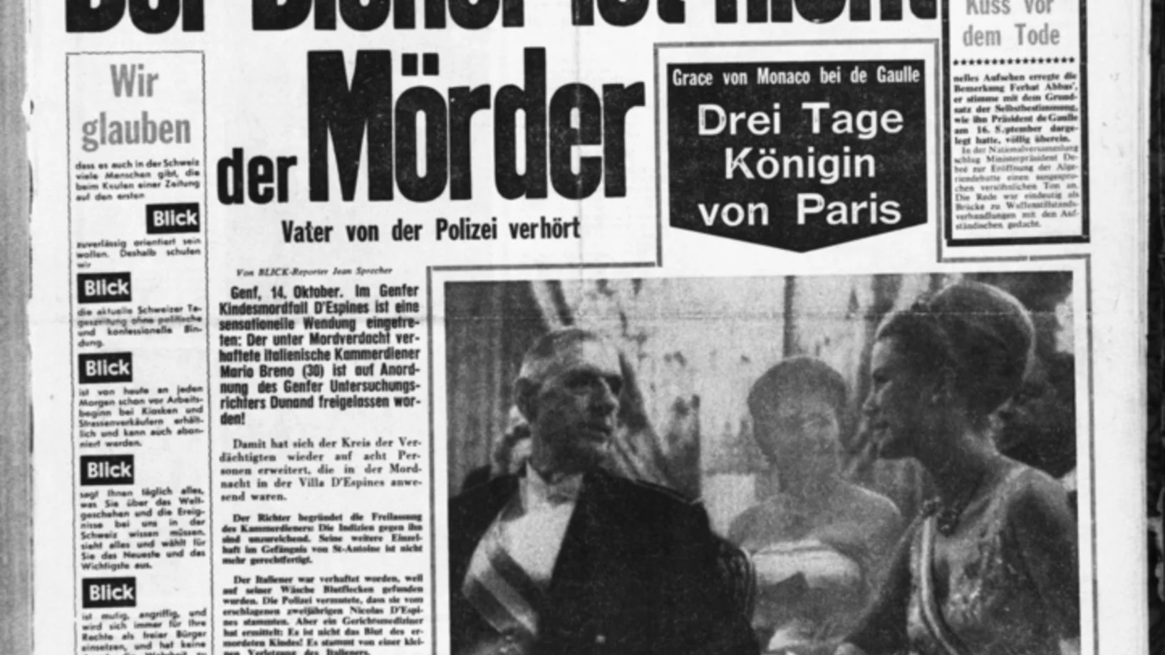 Die Titelseite der ersten Ausgabe des Blicks vom 14. Oktober 1959. (Foto: Keystone/Str) 