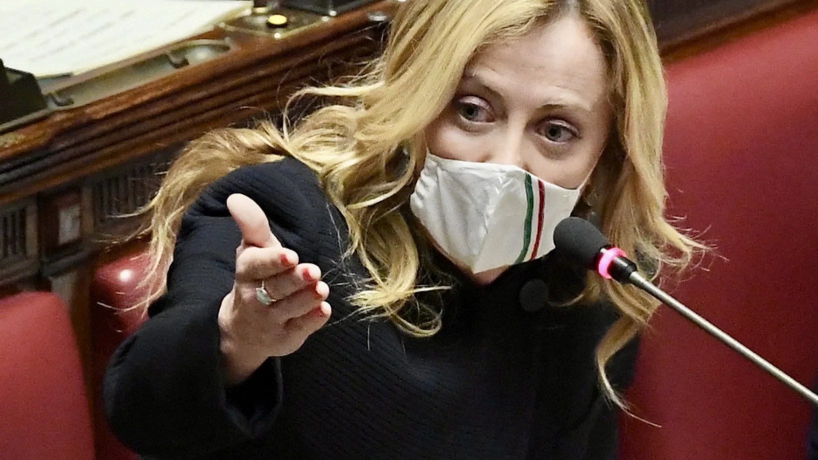 Giorgia Meloni am 27. April im italienischen Parlament (Foto: Keystone/EPA/Ettore Ferrari)