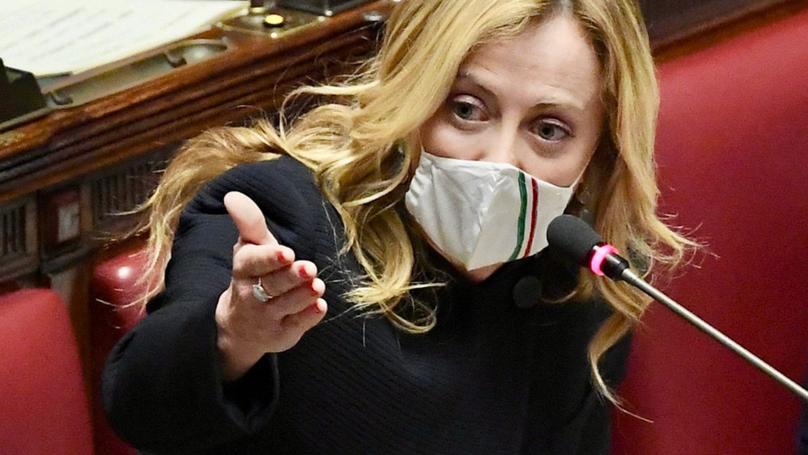 Giorgia Meloni am 27. April im italienischen Parlament (Foto: Keystone/EPA/Ettore Ferrari)