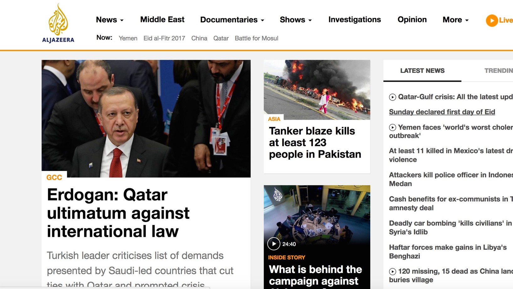 Die Website voh al-Jazeera am Sonntagvormittag
