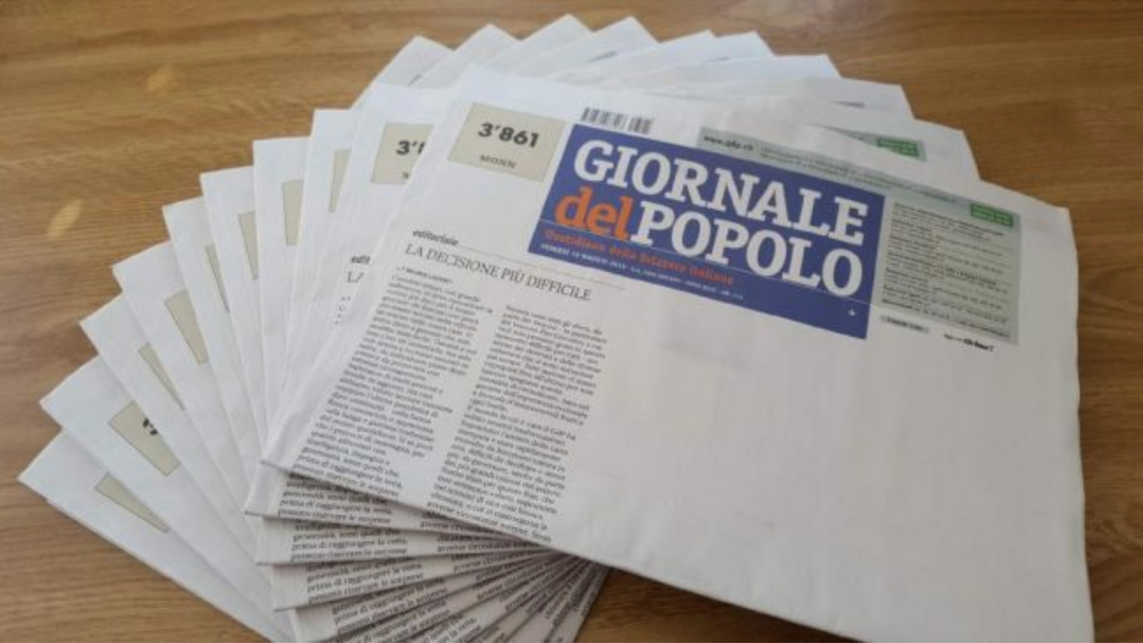 Das "Giornale del Popolo" ist heute mit weissen Seiten und lediglich einer kurzen Erklärung der Chefredaktorin auf der Front erschienen. (Bild gdp.ch)