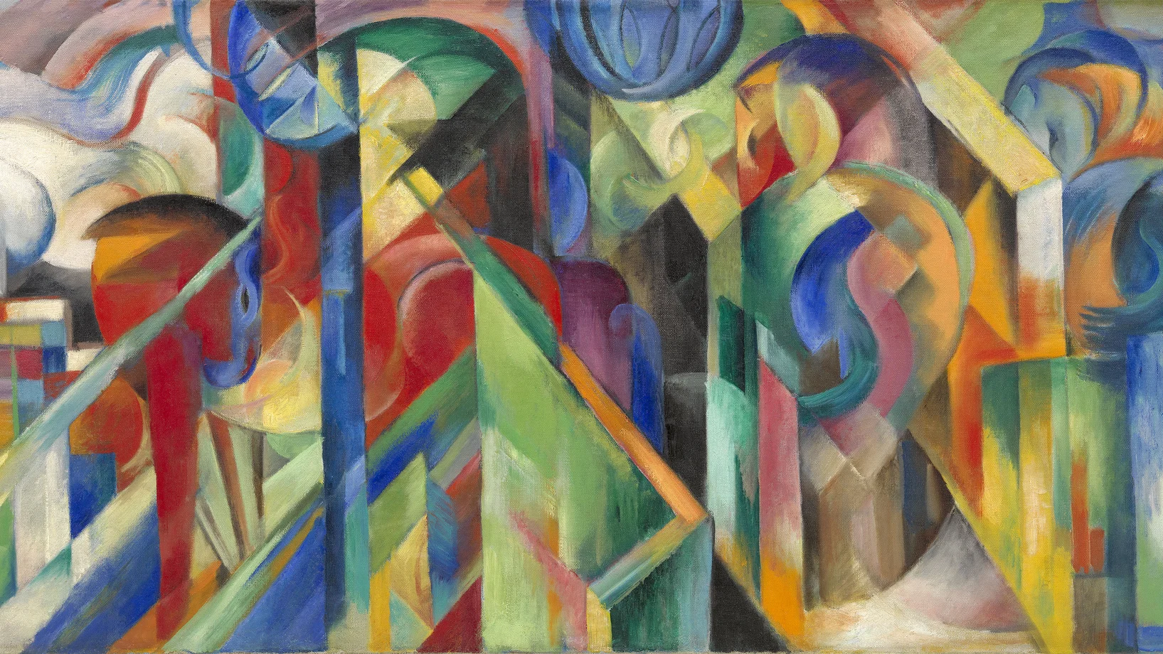 Franz Marc: Stallungen, 1913, Öl auf Leinwand, 73,6 x 157,5 cm, Solomon R. Guggenheim Museum, New York, © Solomon R. Guggenheim Founding Collection