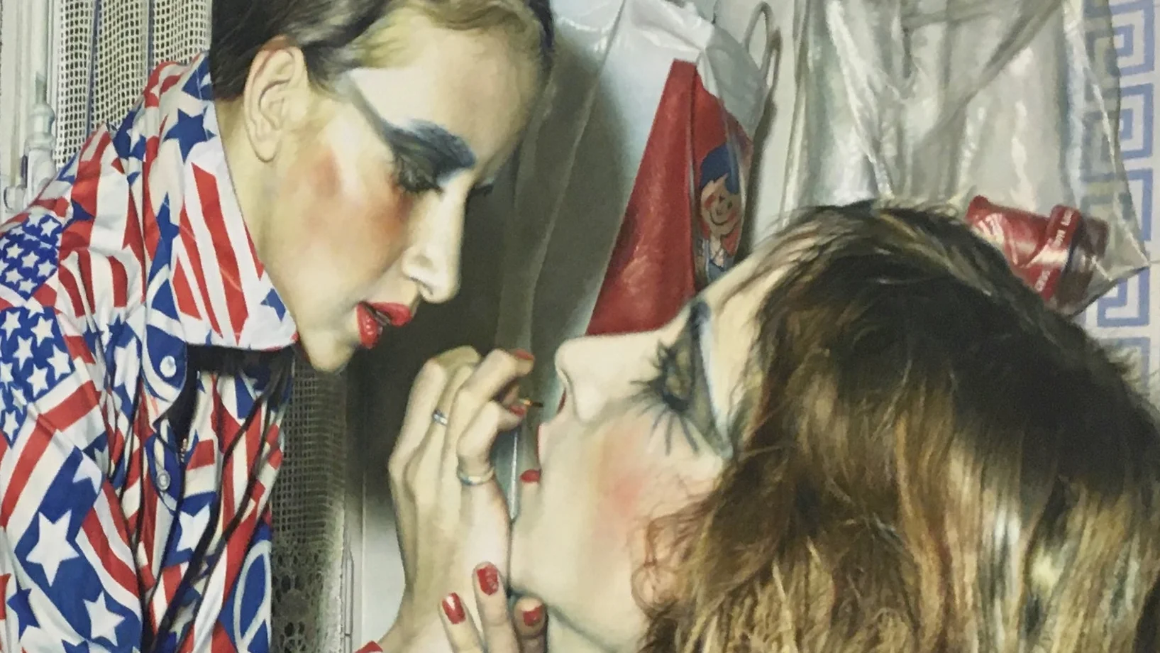 Franz Gertsch: Marina schminkt Luciano (Ausschnitt, ganzes Bild siehe unten)