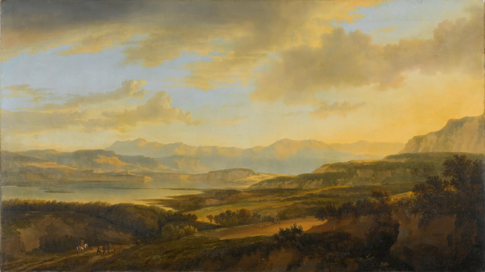 Jan Hackaert, 1628–1685/1690: Zürichsee, um 1660, Öl auf Leinwand, 82 × 145 cm, Rijksmuseum Amsterdam, angekauft mit der Unterstützung der Vereinigung Rembrandt