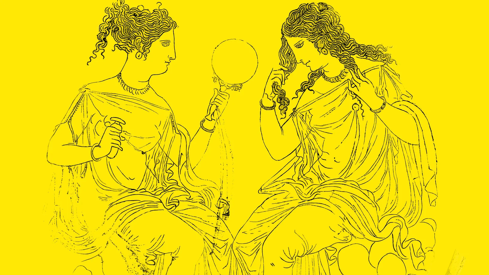 Spiegeldose aus Bronze (Detail, Umzeichnung). Griechisch, 4. Jh. v. Chr. Grösse: 17,2 cm Abteilung für griechische und römische Kunst The Metropolitan Museum of Art, Inv.-Nr. 17.190.2073 Schenkung J. Pierpont Morgan