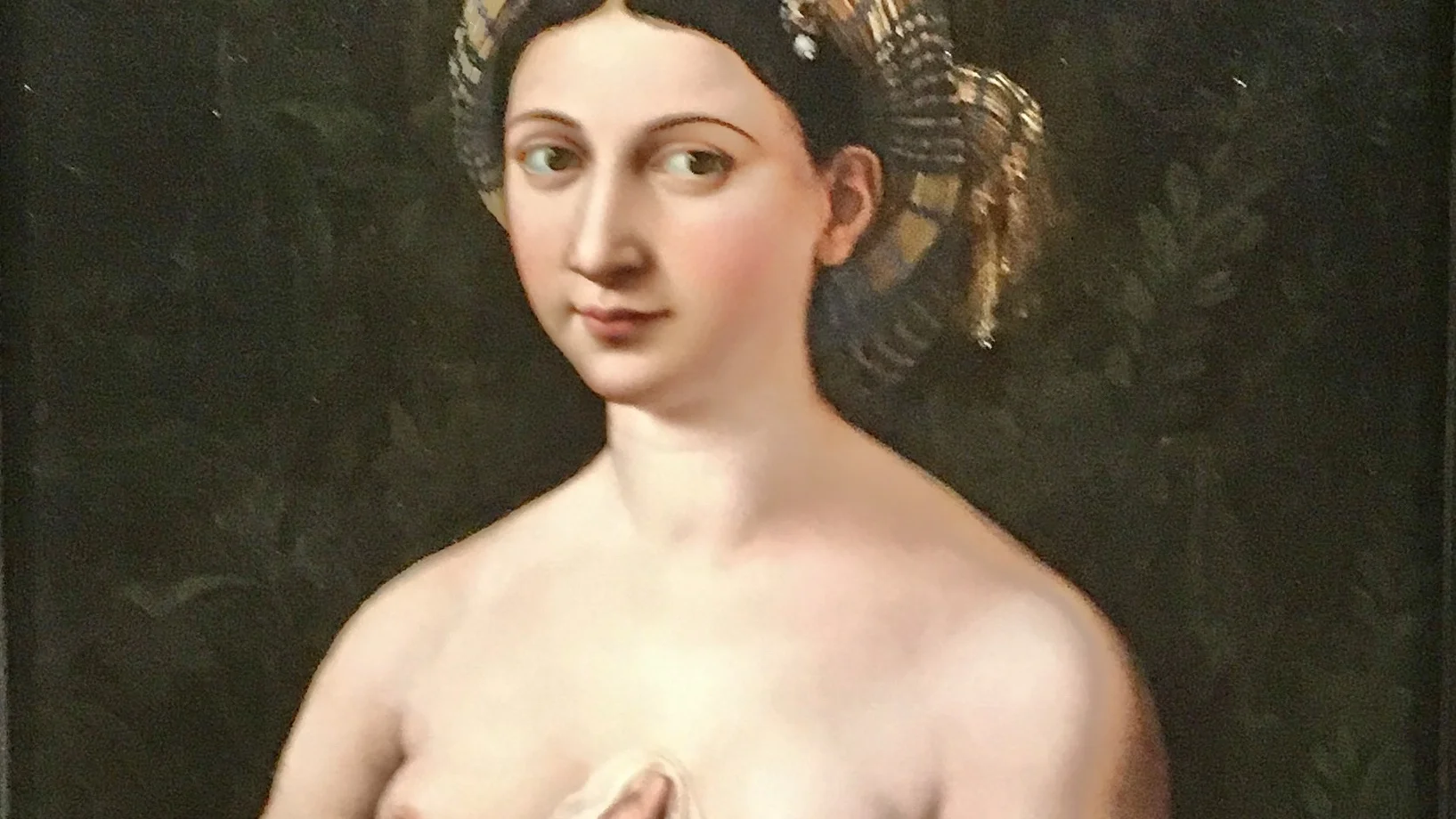 La Fornarina. 1518/19, Galleria d‘ Arte anticha, Palazzo Barberini, Rom (Ausschnitt, ganzes Bild: siehe unten)
