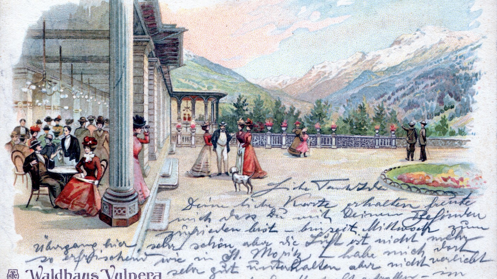 Der Teegarten des Hotels mit erlauchter Gesellschaft, um 1900 (Sammlung J. Ziegelmann)